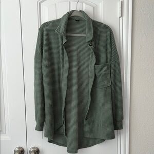 SHEIN Green Waffle Knit Button-Up Cardigan